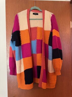 Forever 21 Patchwork Colorblock Open Cardigan, Plus Size 1X